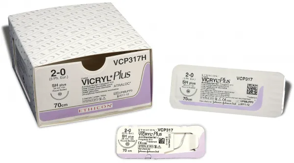 Nahtmaterial Vicryl Plus ungefrbt geflochten 5-0, mit Nadel FS-2, 45 cm Faden (3 Dtz.) resorbierbar