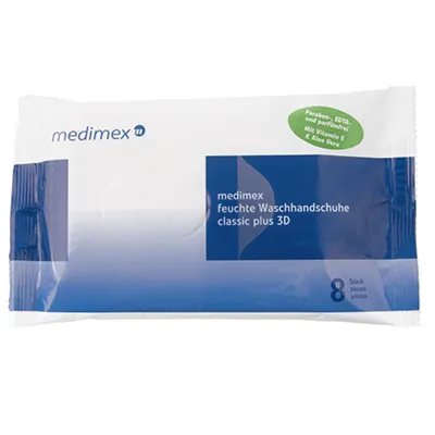 Einmal-Waschhandschuhe feucht medimex classic plus 3D Antibac (8 Stck Softpack) antibakteriell