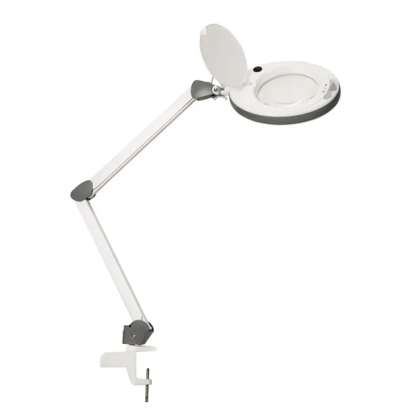 Lumeno LED-Kosmetikleuchte, 5 Dioptrien Lupe, in grau mit Tischklemme, Modell 8515