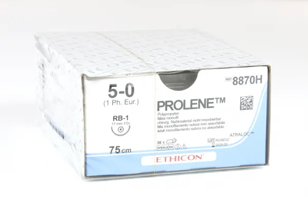 Nahtmaterial Prolene monofil blau, 6-0, mit Nadeln 2 x C1, 75 cm Faden, (3 DTZ) nicht resorbierbar