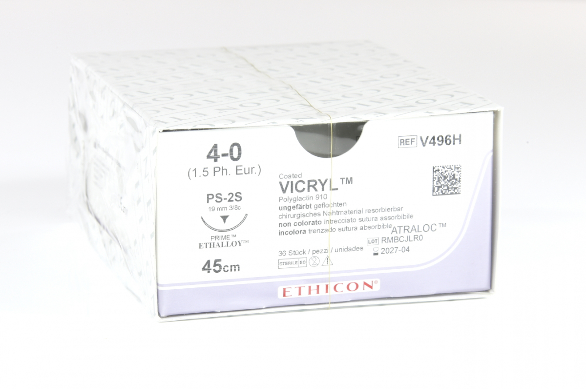 Nahtmaterial Vicryl Plus, ungefärbt gefl., 5-0, Nadel P3 Prime, Faden 45 cm