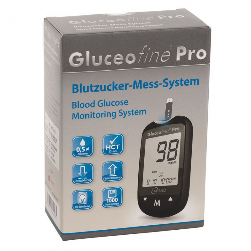 METRADO Gluceofine Pro Blutzucker-Mess-System Komplett-Set, Meßsystem: mmol/L MMOL-4239006